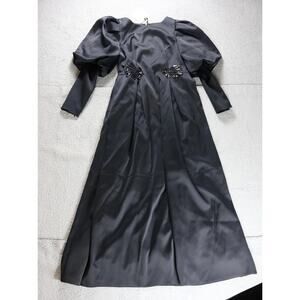 New Nocturne Gown Dress Large Black Beaded Balloon Sleeve Removal Sleeves